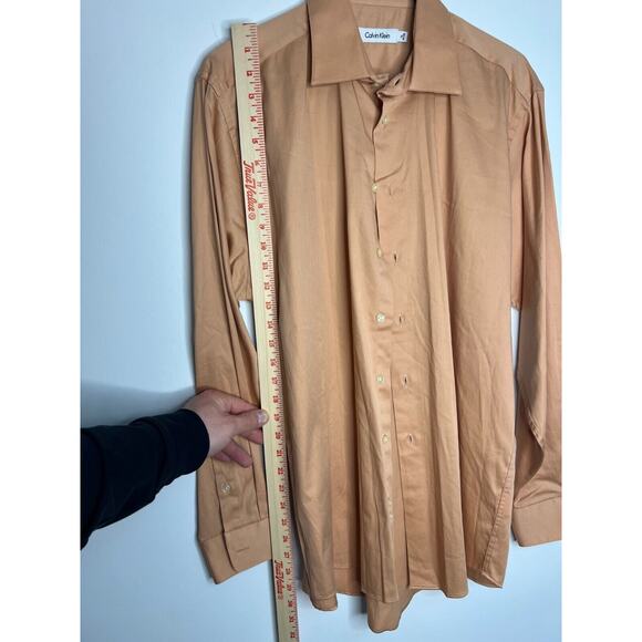 Calvin Klein Mens Regular Fit Check Button Up Shirt 16 34/35 Orange - Picture 3 of 6
